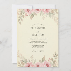 Cream Mauve Leaf Wedding Invitation