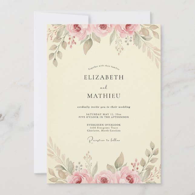 Cream Mauve Leaf Wedding Invitation (Front)