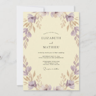 Cream Mauve Painted Wedding Invitation