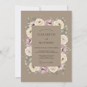 Cream Mauve Rose Wreath Wedding Invitation