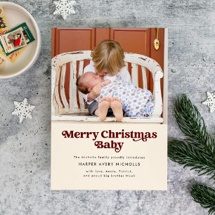 Cream Merry Christmas Baby Birth Announcement