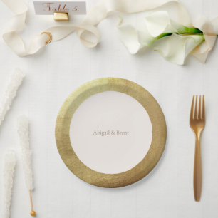 Cream & Metallic Gold Image Simple Wedding Paper Plate