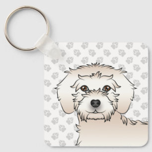 Cream Mini Goldendoodle Cartoon Dog & Name Key Ring