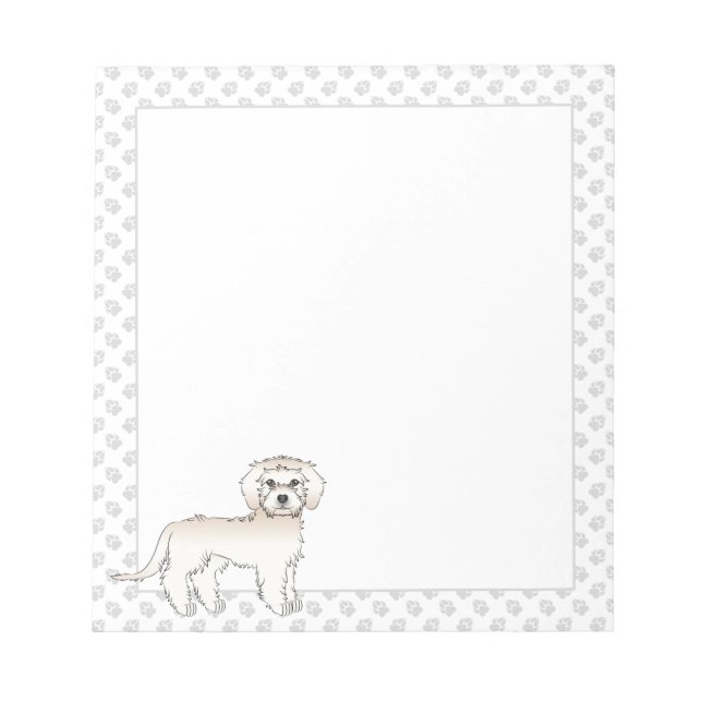 Cream Mini Goldendoodle Cartoon Dog & Paws Notepad (Front)