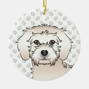 Cream Mini Goldendoodle Cute Cartoon Dog Head Ceramic Ornament