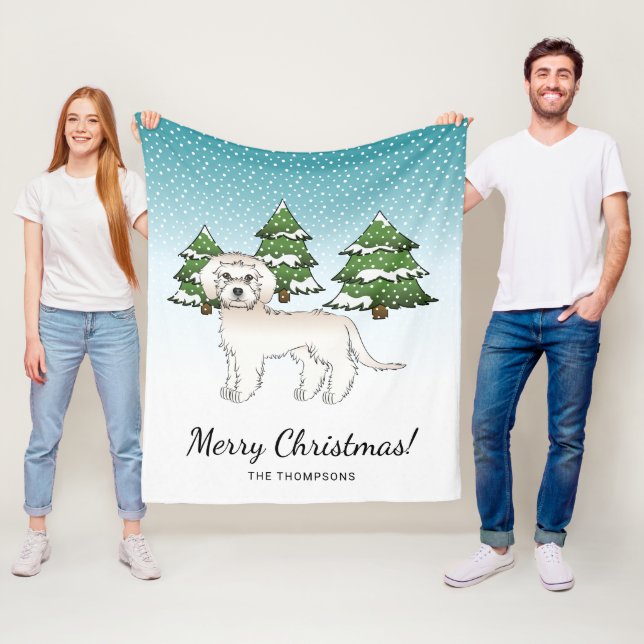 Cream Mini Goldendoodle Dog In A Winter Forest Fleece Blanket (In Situ)