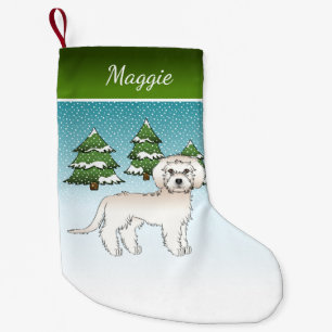 Cream Mini Goldendoodle - Winter Forest & Name Small Christmas Stocking