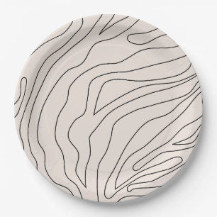 Cream Minimal Abstract Lines Paper Plate