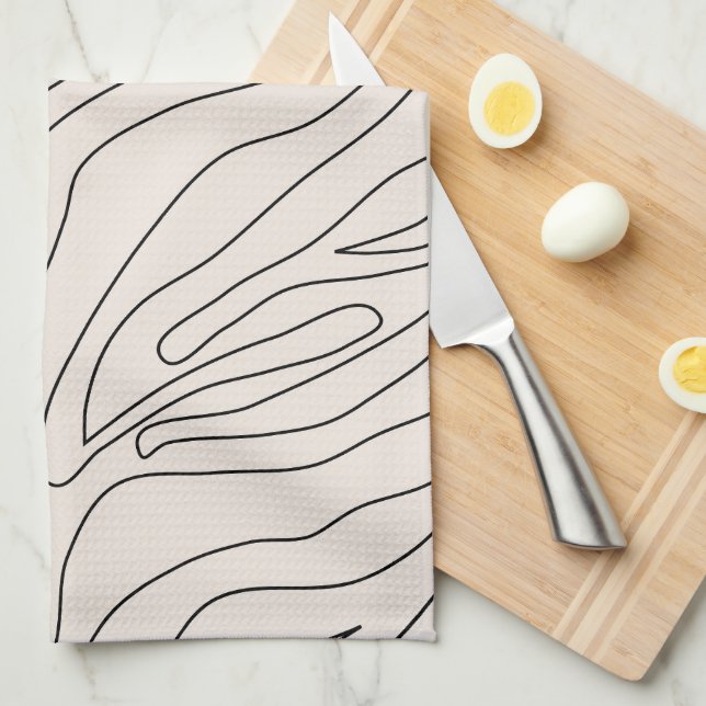 Cream Minimal Abstract Lines Tea Towel (Quarter Fold)