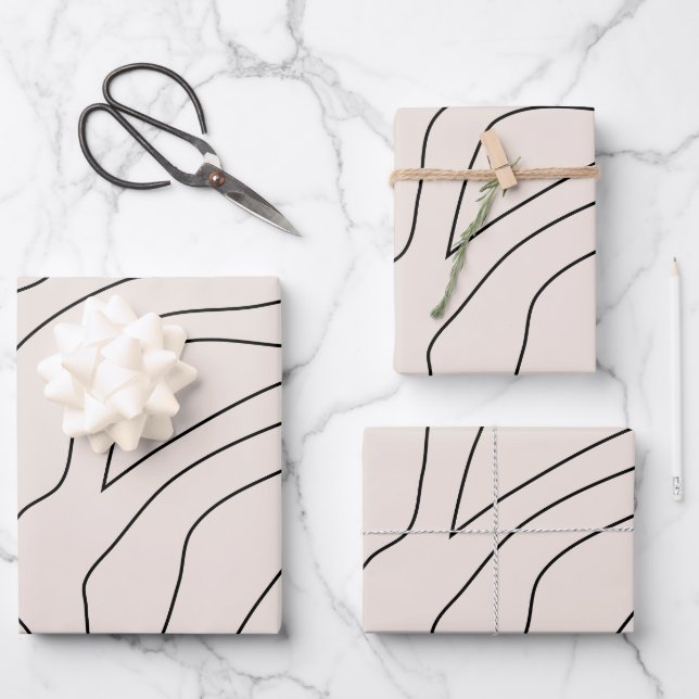 Cream Minimal Abstract Lines Wrapping Paper Sheet (Front)