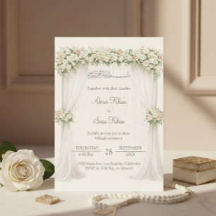 Cream Minimal Floral Muslim Nikkah Islamic Wedding Invitation