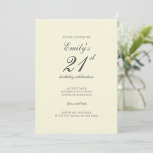 Cream Minimalist 21st Birthday Party Invitation
