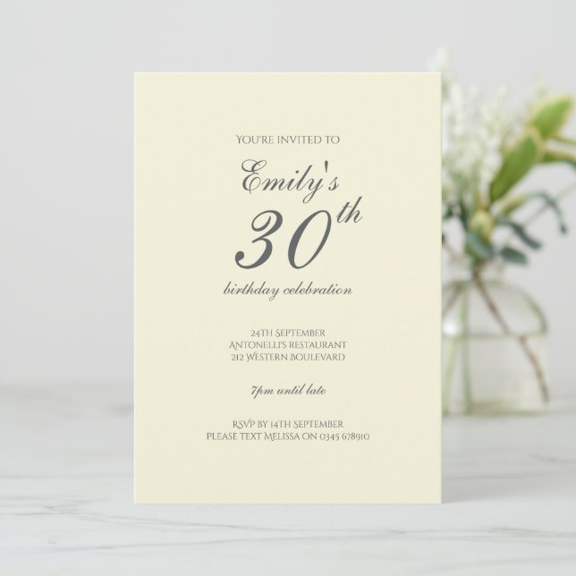 Cream Minimalist 30th Birthday Party Invitation (Standing Front)