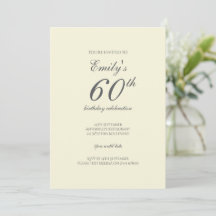 Cream Minimalist 60th Birthday Party Invitation