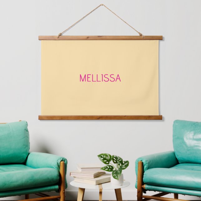 Cream minimalist custom name  hanging tapestry (Living Room)