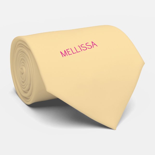 Cream minimalist custom name  tie (Rolled)