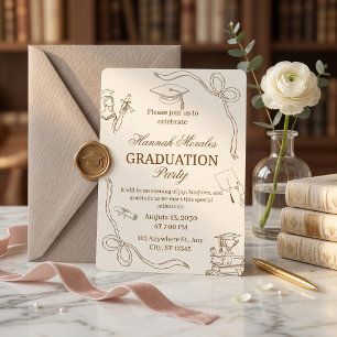 Cream Minimalist Girly Graduation Party   She Did  Invitation