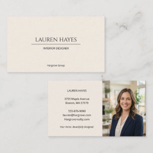 Cream Minimalist Interior Designer Elegant Photo Business Card