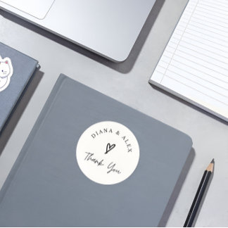 Cream Minimalist Modern Thank You Wedding Circle Classic Round Sticker