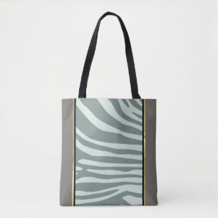 Cream, mint green and black zebra print tote bag