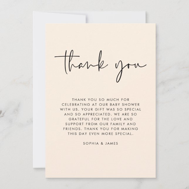 Cream Modern Gender Neutral Baby Shower Thank You Invitation (Front)