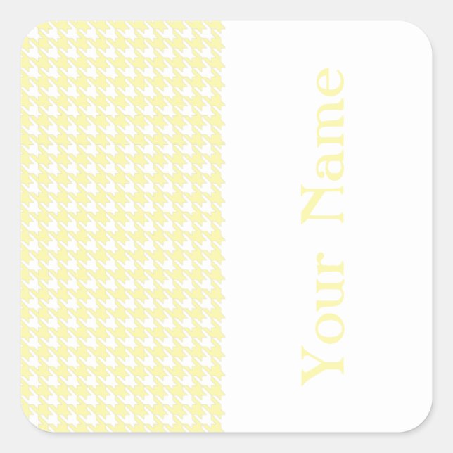 Cream Modern Houndstooth with name Square Sticker (Front)