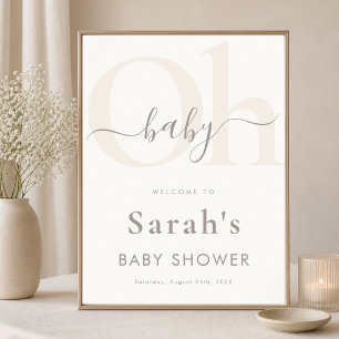Cream Modern Minimalist Oh Baby Shower Welcome Poster