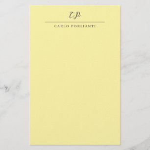 Cream Modern Monogrammed Calligraphy Plain Name Stationery