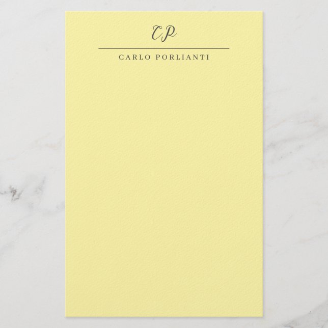 Cream Modern Monogrammed Calligraphy Plain Name Stationery (Front)