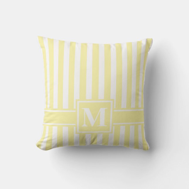 Cream Modern Stripe with Monogram Cushion (Front)