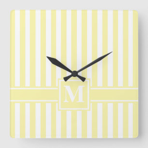 Cream Modern Stripe with Monogram Square Wall Clock