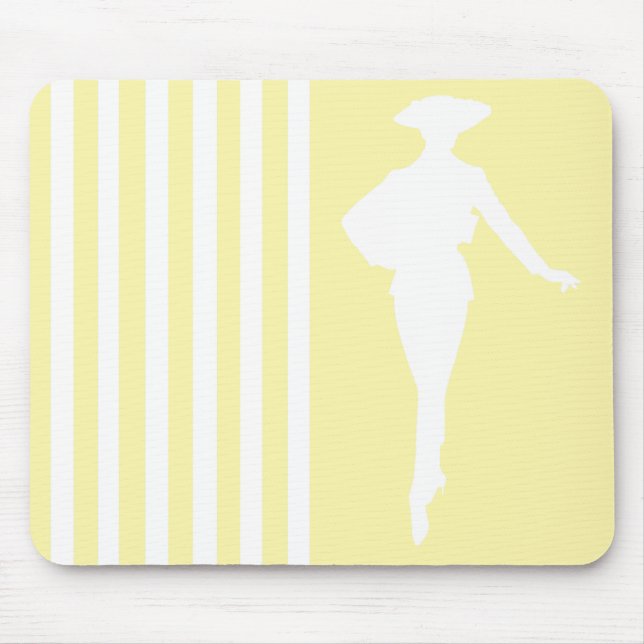 Cream Modern Stripes with Fashion Silhouette Mouse Pad (Front)