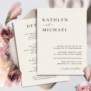Cream Modern Typography All In One Simple Wedding Invitation
