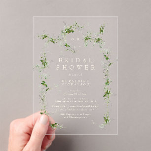 Cream Monogram Eucalyptus Wreath Bridal Shower Acrylic Invitations