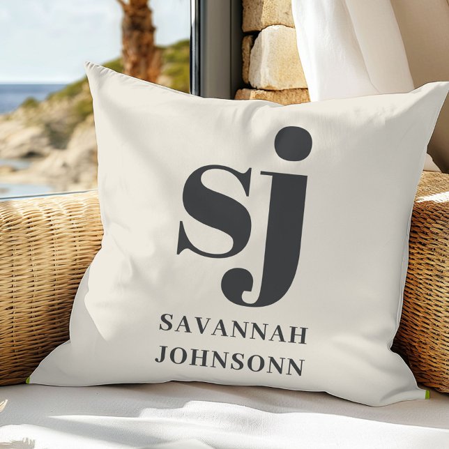Cream monogram initials  cushion (Creator Uploaded)