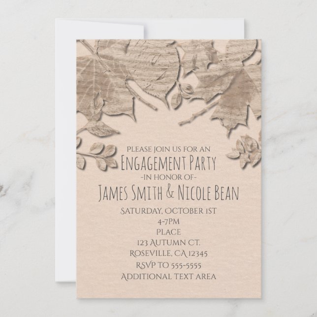 Cream Mud Leaves Rustic Autumn Wedding Invitation (Front)
