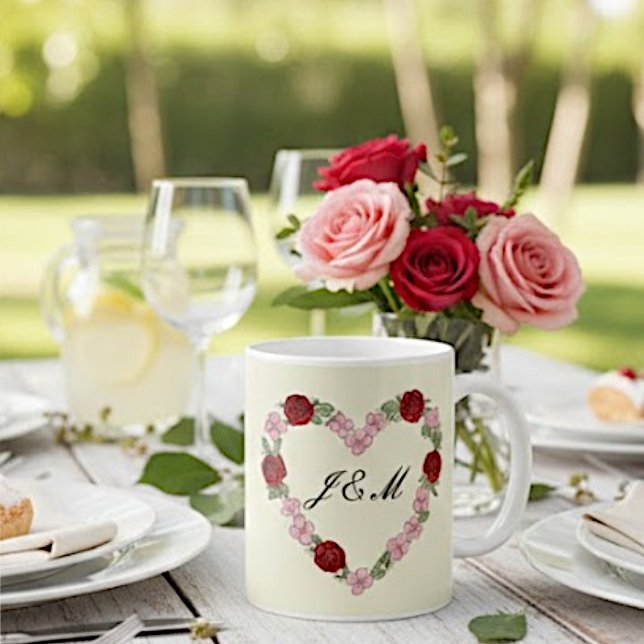Cream mug with pink and red hearts (Creator Uploaded)