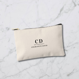 Cream name monogram initials minimalist accessory pouch