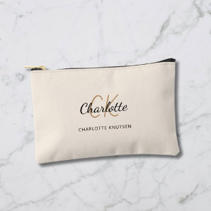 Cream name monogram initials modern accessory pouch
