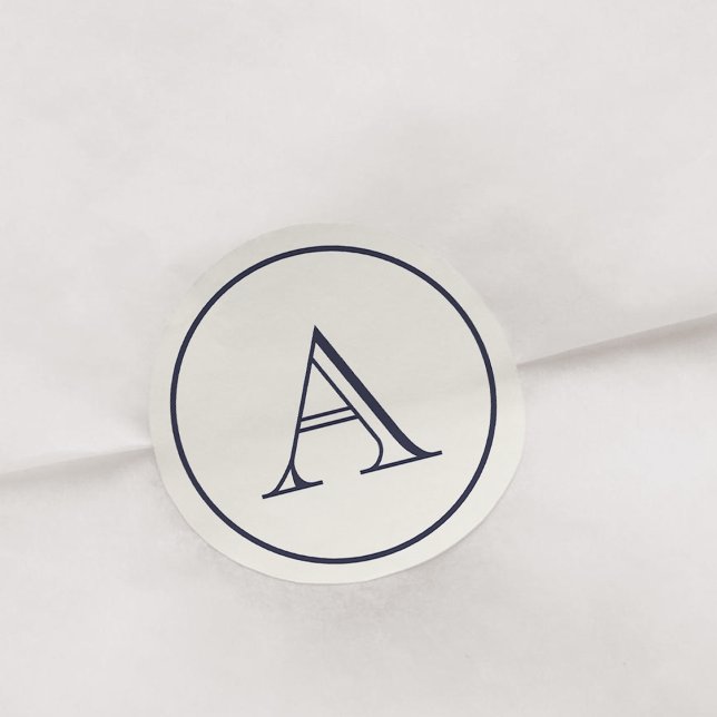 Cream & Navy Blue Block Initial Monogram Classic Round Sticker (Creator Uploaded)