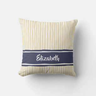 Cream Navy Hand Drawn Stripe Name Cushion