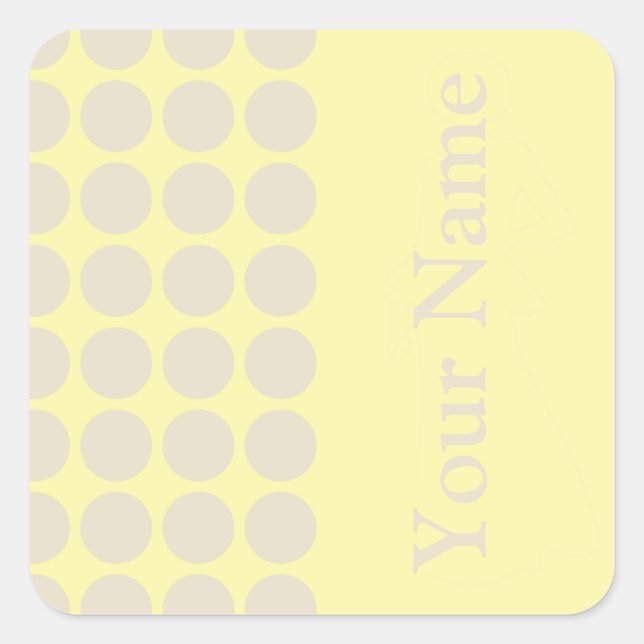Cream Neutral Dots with name text Square Sticker (Front)