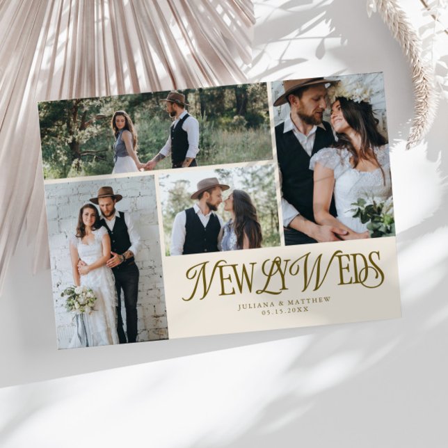 Cream Newlyweds Multi Photo Wedding Announcement (Creator Uploaded)