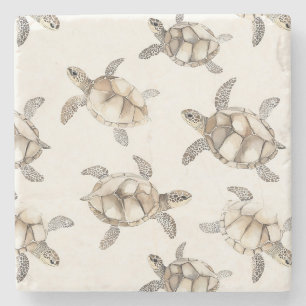 Cream Ocean Beach Sea Turtles Stone Coaster