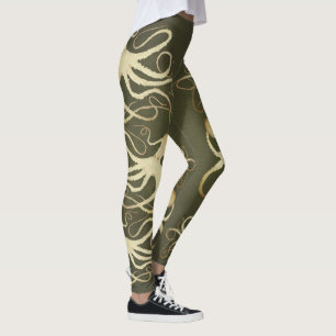 Cream Octopus on Army Green - Leggings