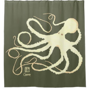 Cream Octopus on Sage Green - Shower Curtain