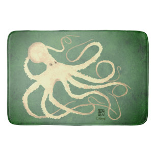 Cream Octopus on Sage - Large Bath Mat