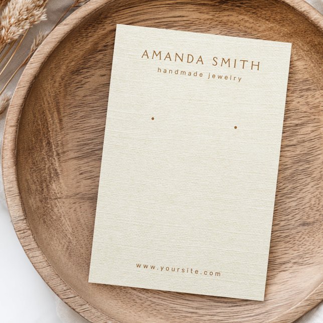 Cream off-white linen print earring display card (Cream off-white linen look earring display card)