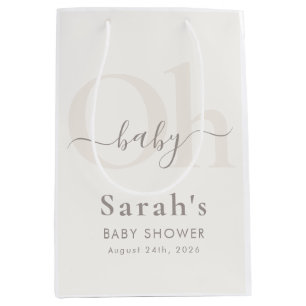 Cream Off White Modern Neutral Oh Baby Shower Medium Gift Bag