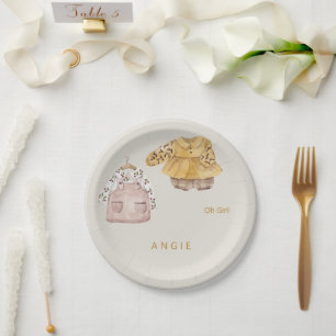 Cream Oh Girl Boho Baby Shower Paper Plate